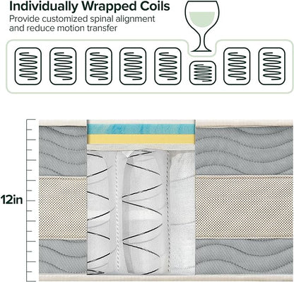 Zinus 12 Inch Cooling Comfort Support Hybrid Mattress [New Version], Queen, Fiberglass free, Medium Plush, Cooling Motion Isolation, Certified Safe Foams & Fabric, Mattress in A Box - LeafyLoom