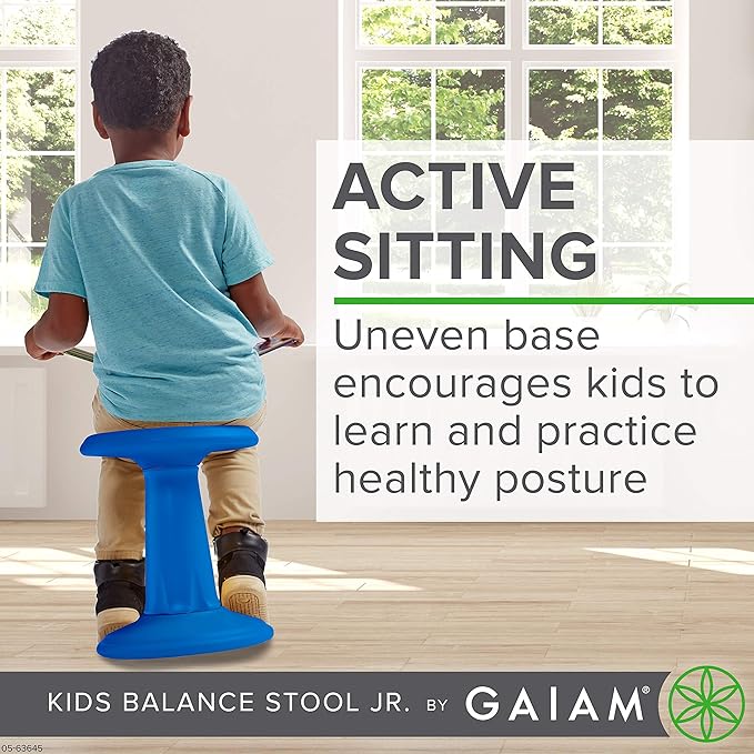 Gaiam Kids Wobble Stool Desk Chair - Alternative Flexible Seating Balance Wiggle Chair | ADHD Sensory Fidget Core Rocker Child Seat Elementary School Classroom Furniture for Student, Toddler, Ages 5-8 - LeafyLoom