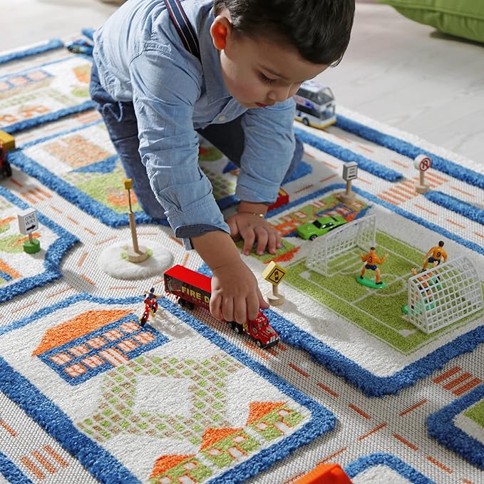 IVI 3D Play Carpets, 59 x 39 Inch, Traffic Educational Toddler Mat Rug for Bedroom, Kids Den, or Playroom, Medium - LeafyLoom