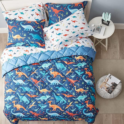 Kids Twin Bedding Comforter Set for Boys, 5 Pieces Soft Lightweight Dinosaur Bedding Twin Set with Sheets, Bed in a Bag, Durable Boys Twin Comforter Set - LeafyLoom