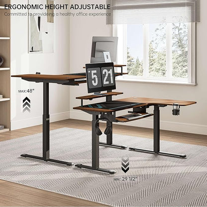 EUREKA ERGONOMIC Standing Desk Electric Adjustable Height (61"x43") Computer Desk with Keyboard Tray Sit Stand Desk L Shaped Desk for Work/Home Office,Dual Motor,Memory Presets,2 USB/RGB,Walnut/Right - LeafyLoom