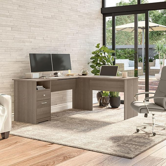 Bush Furniture Cabot 72W L Shaped Computer Desk with Drawers, Ash Gray - LeafyLoom