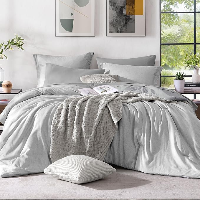 Monbix Full Size Comforter Set, Grey Bedding Comforter for Full Size Bed Set Reversible, Bedding Sets Full 7 Pieces, Cationic Dyeing Bed in a Bag with Comforter, Sheets, Pillowcases & Shams - LeafyLoom