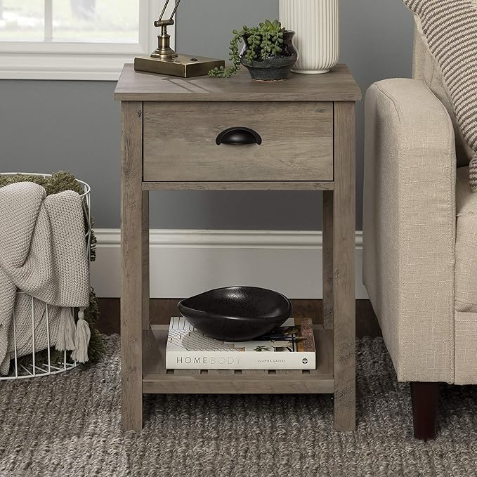 Walker Edison Farmhouse Square Side Accent Table Set-Living-Room Storage End Table with Storage Door Nightstand Bedroom, 18 Inch, Grey Wash - LeafyLoom