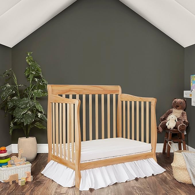 Aden 4-in-1 Convertible Mini Crib In Natural, Greenguard Gold Certified, Non-Toxic Finish, New Zealand Pinewood, With 3 Mattress Height Settings - LeafyLoom