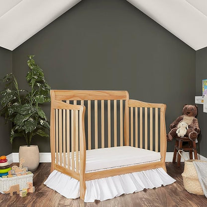 Aden 4-in-1 Convertible Mini Crib In Natural, Greenguard Gold Certified, Non-Toxic Finish, New Zealand Pinewood, With 3 Mattress Height Settings - LeafyLoom