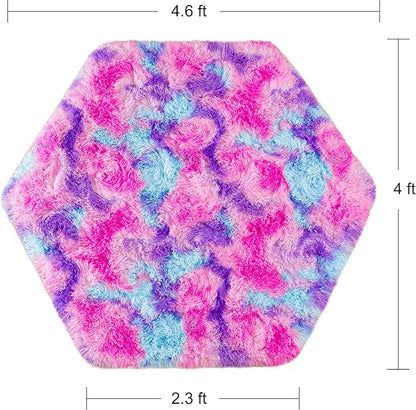 junovo Ultra Soft Hexagon Rug Fluffy Rainbow Nursery Rug for Princess Tent Kids Play Castle, Furry Hexagonal Carpet for Kids Girls Room Playhouse Classroom Dorm Home Decor, 4.6ft Tie-Dye Hot-Pink - LeafyLoom