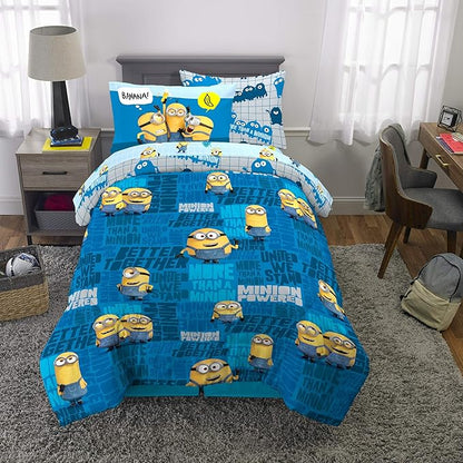 Franco Kids Bedding Super Soft Comforter and Sheet Set with Sham, 5 Piece Twin Size, Minions The Rise Of Gru - LeafyLoom