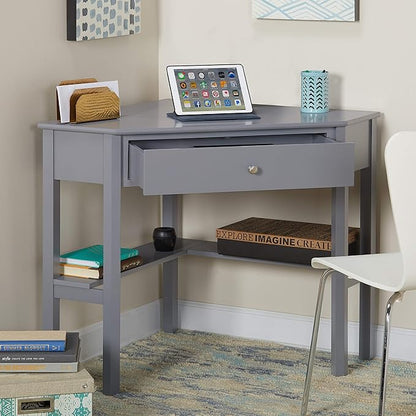 Target Marketing Systems Ellen Corner Desk Drawer and One Storage Shelf for Living Room, Bedroom, or Home Office, Small Computer Table, 42" W x 30" H, Anchor Gray - LeafyLoom