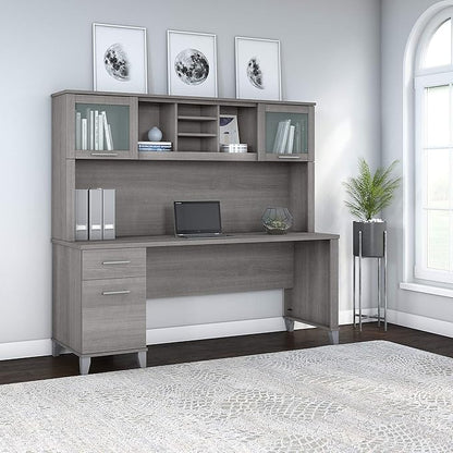 Bush Furniture Somerset 72W Office Desk with Drawers and Hutch in Platinum Gray - LeafyLoom