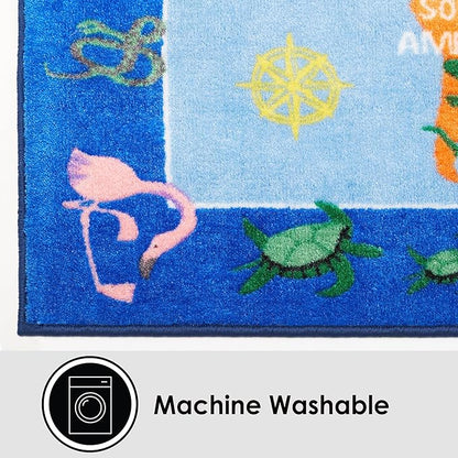 Eric Carle Elementary World Map Kids Machine Washable Area Rug Blue/Red, 35"x51" - LeafyLoom