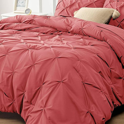 Bedsure Twin Comforter Set with Sheets - 5 Pieces Twin Bedding Sets, Twin Bed in a Bag with Comforter, Sheets, Pillowcase & Sham (Coral Red) - LeafyLoom