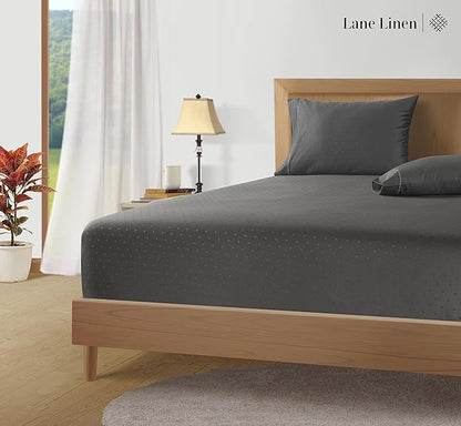 LANE LINEN Luxury 100% Egyptian Cotton Bed Sheets - 1000 Thread Count 4PC Full Sheets Set, Long Staple Cotton Bedding Sheets, Sateen Weave, Hotel Sheets, Fits Upto 16" Mattress, Swiss Dot - Charcoal - LeafyLoom