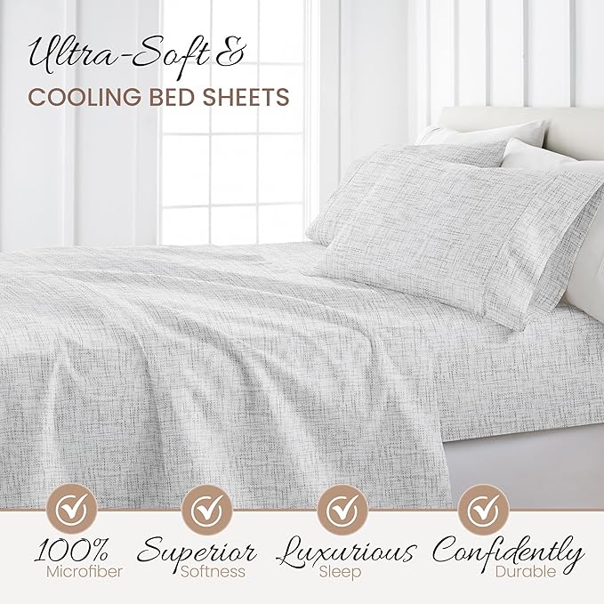 Linen Market 4 Piece Full Bedding Sheet Set (White Chambray) - Sleep Better Than Ever with These Ultra-Soft & Cooling Bed Sheets for Your Full Size Bed - Deep Pocket Fits 16" Mattress - LeafyLoom