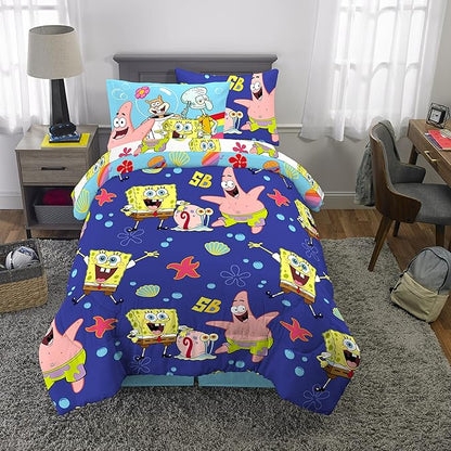 Franco Kids Bedding Super Soft Comforter and Sheet Set with Sham, 5 Piece Twin Size, Spongebob Squarepants - LeafyLoom