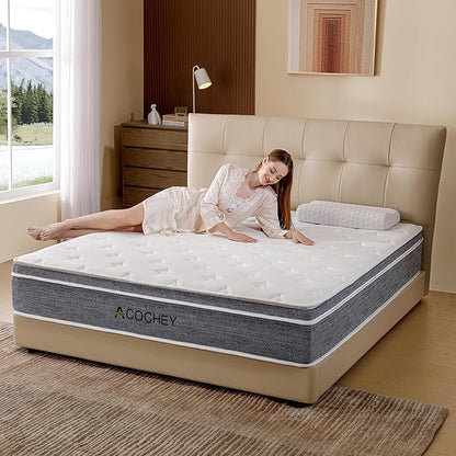 Acochey12 Inch King Mattress Memory Foam and Spring Hybrid King Size Mattresses,Medium Firm Feel Grey Mattress in a Box, Quality Comfort and Adaptive Support Breathable Cooling King Mattresses. - LeafyLoom