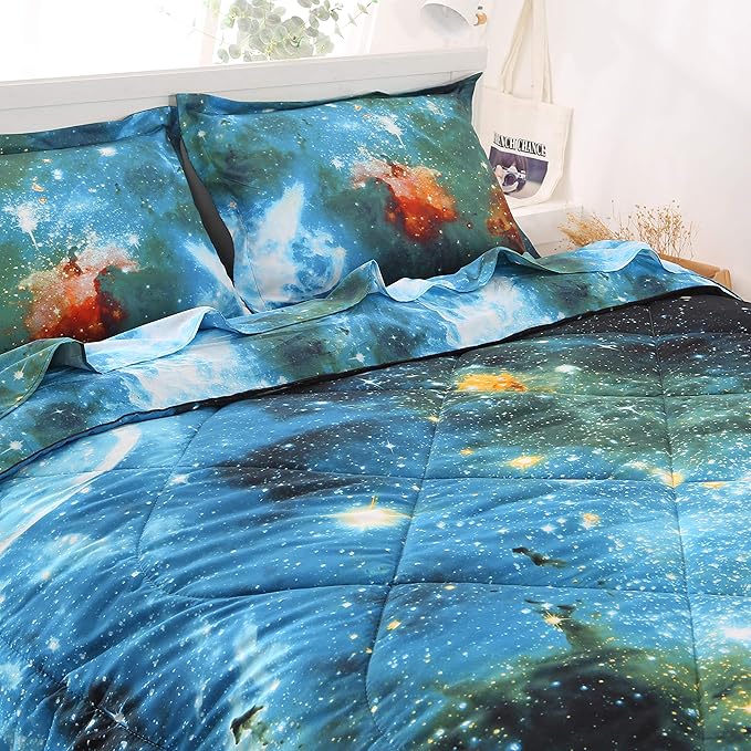 Wowelife 5-Piece Twin Comforter Set for Boys, Premium Galaxy Bedding Set, 3D Galaxy Girls Comforter Set, Comfortable and Soft Kids Bedding Set(Twin, Coloful Galaxy) - LeafyLoom