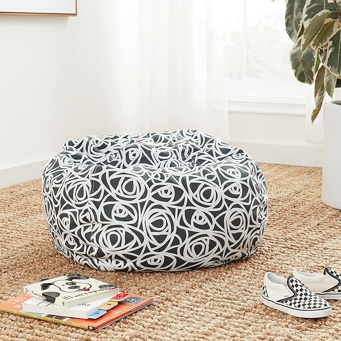 Posh Creations Bean Bag Chair for Kids, Teens, and Adults Includes Removable and Machine Washable Cover, 48in - X-Large, Canvas Roses Gray - LeafyLoom