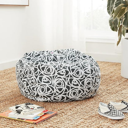 Posh Creations Bean Bag Chair for Kids, Teens, and Adults Includes Removable and Machine Washable Cover, 48in - X-Large, Canvas Roses Gray - LeafyLoom