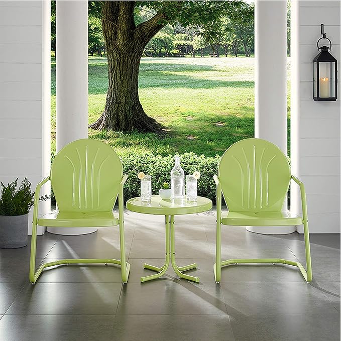 Crosley Furniture KO10004KL Griffith 3-Piece Retro Metal Outdoor Seating Set with 2 Chairs and Side Table, Key Lime - LeafyLoom