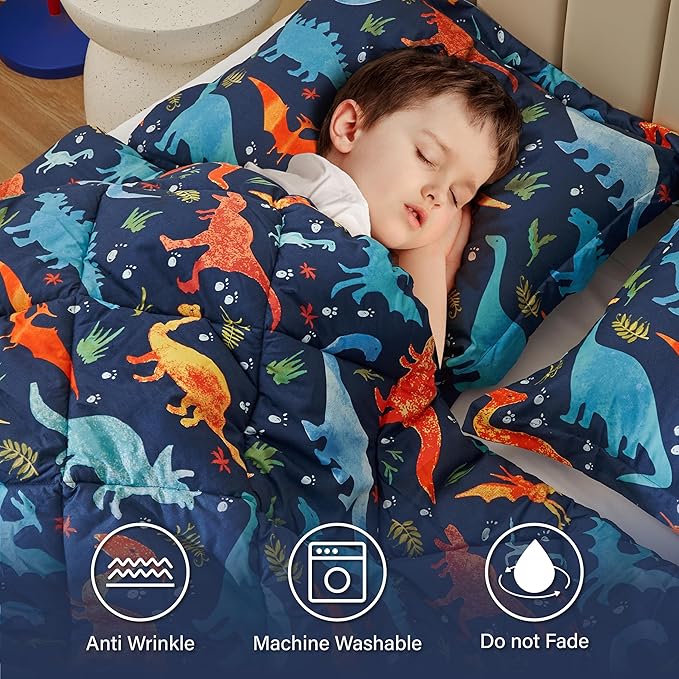 Queen Dinosaur Kids Bedding Set for Boys, 3 Pieces Queen Dinosaur Kids Comforter Sets, Super Soft Lightweight for All Seasons, Includes 1 Comforter (88"x88") and 2 Pillowcase (20"x26"+2") - LeafyLoom