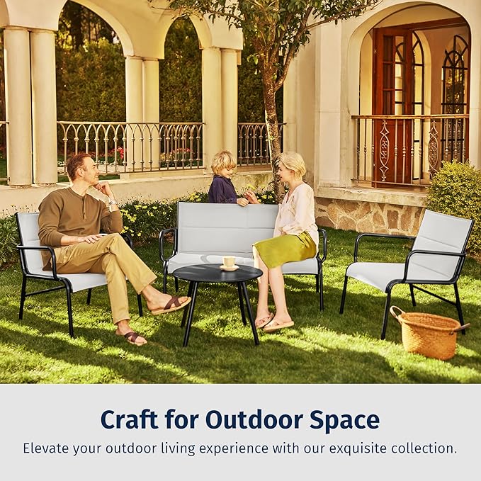 EAST OAK Outdoor Conversation Waterproof Patio Furniture Set, 4-Pieces, Grey - LeafyLoom