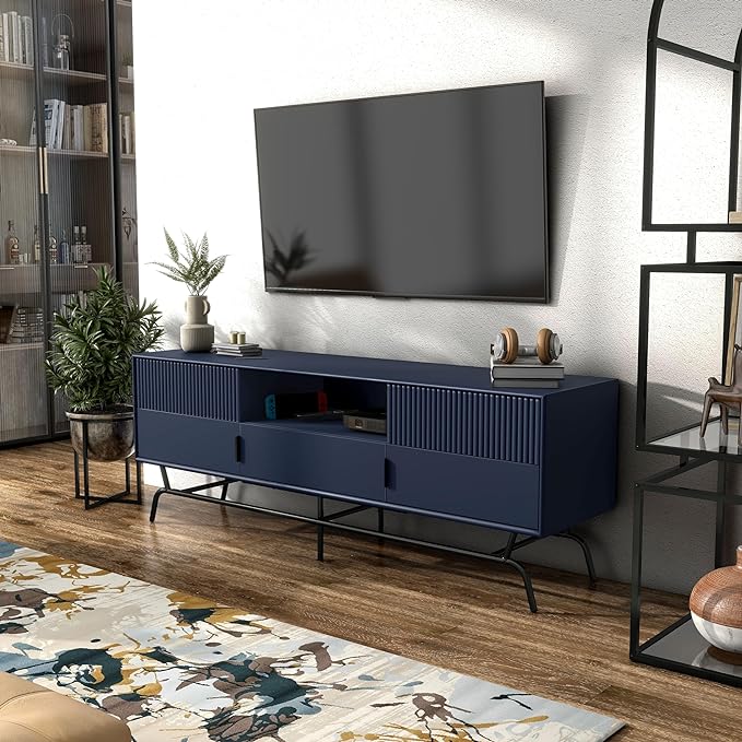 24/7 Shop at Home Quin Modern TV Stand with Storage Drawers, Media Console Cabinet, Entertainment Center for 65 inch Television, Unique Living Room Furniture, Indigo - LeafyLoom