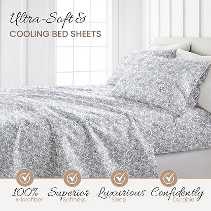 Linen Market 4 Piece California King Bedding Sheet Set (Navy Floral) - Sleep Better Than Ever with These Ultra-Soft & Cooling Bed Sheets for Your Cal King Size Bed - Deep Pocket Fits 16" Mattress - LeafyLoom