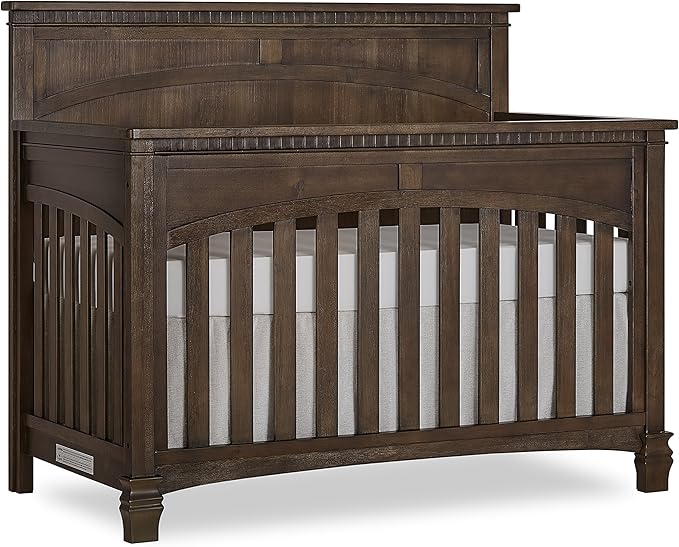 Evolur Santa Fe 5-in-1 Convertible Crib in Antique Brown, Greenguard Gold Certified, Features 3 Mattress Heights, Wooden Nursery and Bedroom Furniture, Baby Crib - LeafyLoom