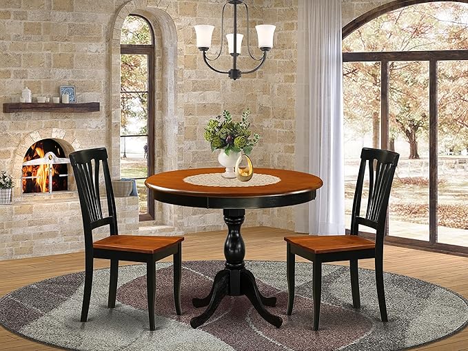 East West Furniture AMAV3-BCH-W 3 Piece Kitchen Set for Small Spaces Contains a Round Table with Pedestal and 2 Dining Room Chairs, 36x36 Inch - LeafyLoom