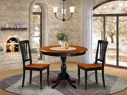 East West Furniture AMAV3-BCH-W 3 Piece Kitchen Set for Small Spaces Contains a Round Table with Pedestal and 2 Dining Room Chairs, 36x36 Inch - LeafyLoom