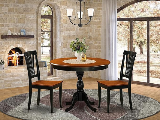 East West Furniture AMAV3-BCH-W 3 Piece Kitchen Set for Small Spaces Contains a Round Table with Pedestal and 2 Dining Room Chairs, 36x36 Inch - LeafyLoom