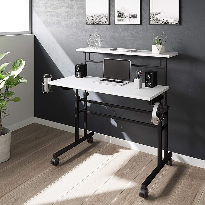 NicBex Laik-DW-00049-DX Desks, 35.25" W x 25" D x 28" H, White+Black - LeafyLoom