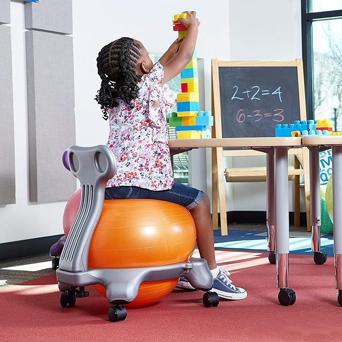 Gaiam Kids Balance Ball Chair - Classic Children's Stability Ball Chair, Alternative School Classroom Flexible Desk Seating for Active Students, Orange/Blue - LeafyLoom