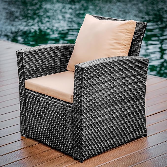 Nestl Wicker Outdoor Furniture Set - 4 Piece Patio Set (Grey/Beige) - LeafyLoom