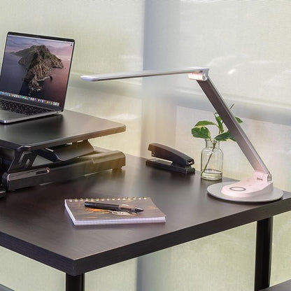 Mount-It! LED Desk Lamp with Wireless Charger and USB-C Charging Port, Dimmable Desk Lamp with 25 Brightness and Color Modes, for Home or Office, Adjustable Arm, Silver/White - LeafyLoom