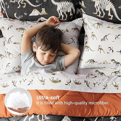 Dinosaur Twin Comforter for Boys,5 Pieces Kids Bedroom Bedding Set with Sheets and Pillowcase,Super Soft Lightweight for All Seasons,Grey,Machine Washable - LeafyLoom