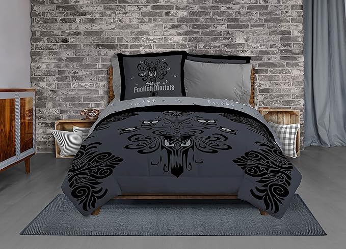 Jay Franco Disney Haunted Mansion Happy Haunts Damask 7 Piece Full Bed Set - includes Reversible Comforter & Sheet Set - Super Soft Fade Resistant Microfiber - (Official Disney Product) - LeafyLoom