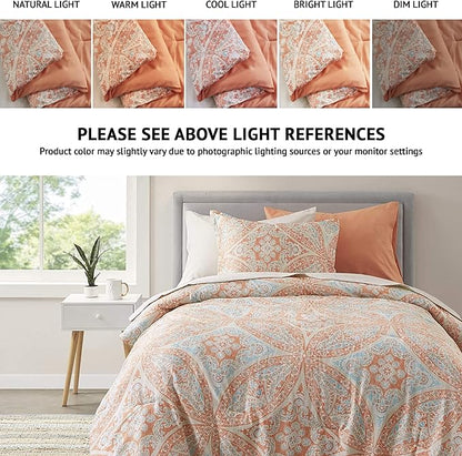 Comfort Spaces Bed in A Bag - Trendy Casual Design Cozy Comforter with Complete Sheet Set with Side Pocket, All Season Cover, Matching Shams, Twin(66"x90"), Gloria, Damask Coral 6 Piece - LeafyLoom