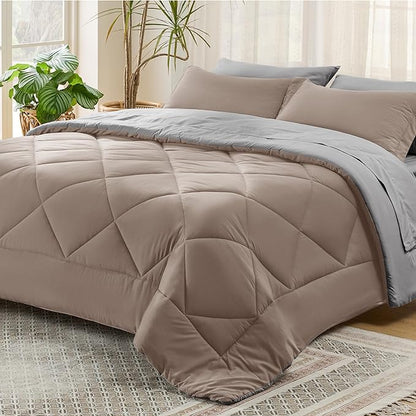 Bedsure Taupe California King Size Comforter Set - 7 Pieces Reversible California King Bed in a Bag King Bed Set with Comforters, Sheets, Pillowcases & Shams, California King Bedding Sets - LeafyLoom