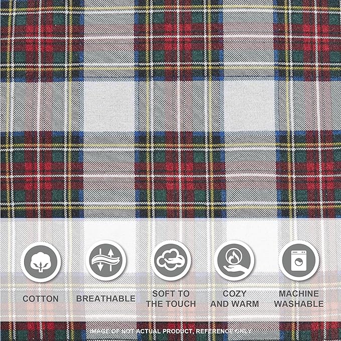 Comfort Spaces Cotton Flannel Breathable Warm Deep Pocket Sheets with Pillow Case Bedding, Queen, Red Plaid Scottish Plaid 4 Piece - LeafyLoom