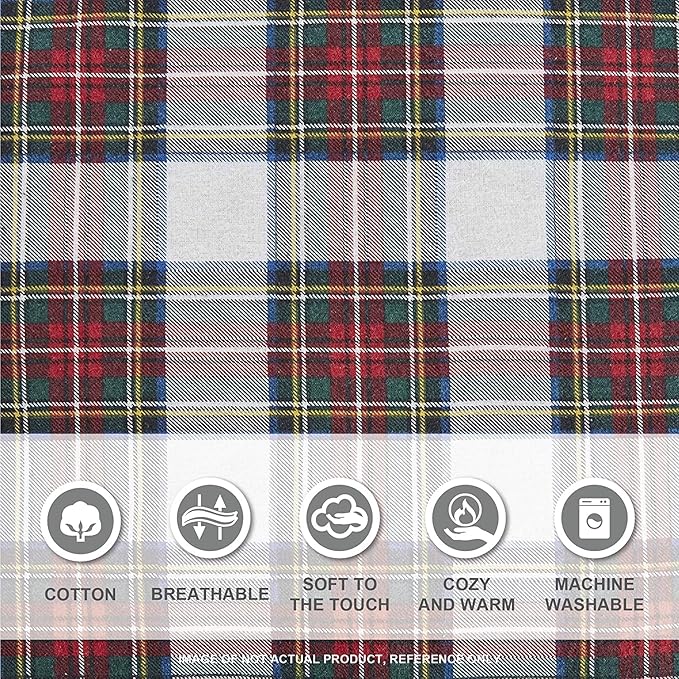 Comfort Spaces Cotton Flannel Breathable Warm Deep Pocket Sheets with Pillow Case Bedding, Full, Scottish Plaid Red, 4 Piece - LeafyLoom