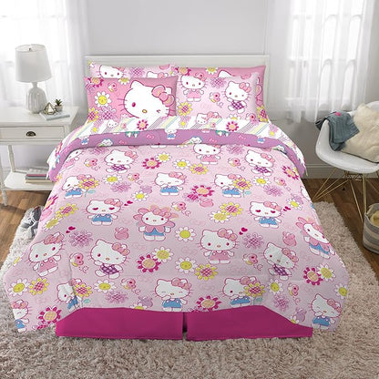 Franco Kids Bedding Super Soft Comforter and Sheet Set with Sham, 7 Piece Full Size, Hello Kitty - LeafyLoom