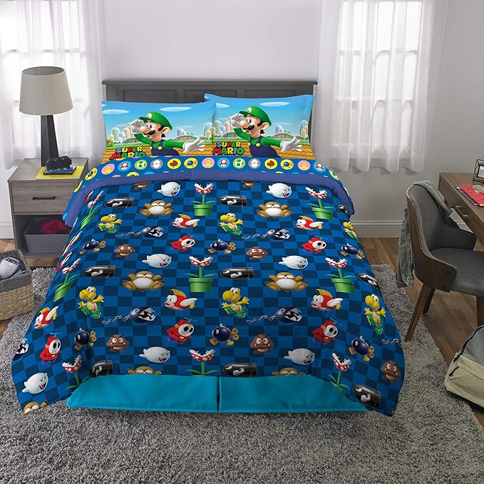 Franco Kids Bedding Super Soft Comforter and Sheet Set, (5 Piece) Full Size, Mario - LeafyLoom