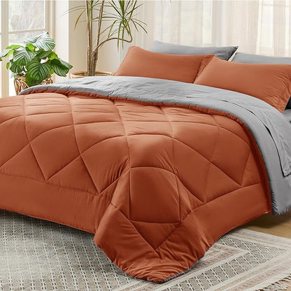 Bedsure Burnt Orange Full Size Comforter Set - 7 Pieces Reversible Full Bed in a Bag Full Bed Set with Comforters, Sheets, Pillowcases & Shams, Full Bedding Sets - LeafyLoom