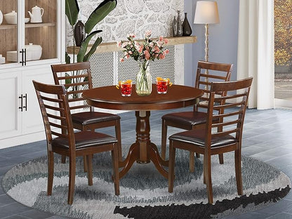 East West Furniture HLML5-MAH-LC 5 Piece Dining Table Set for 4 Includes a Round Kitchen Table with Pedestal and 4 Faux Leather Dining Room Chairs, 42x42 Inch, Mahogany - LeafyLoom