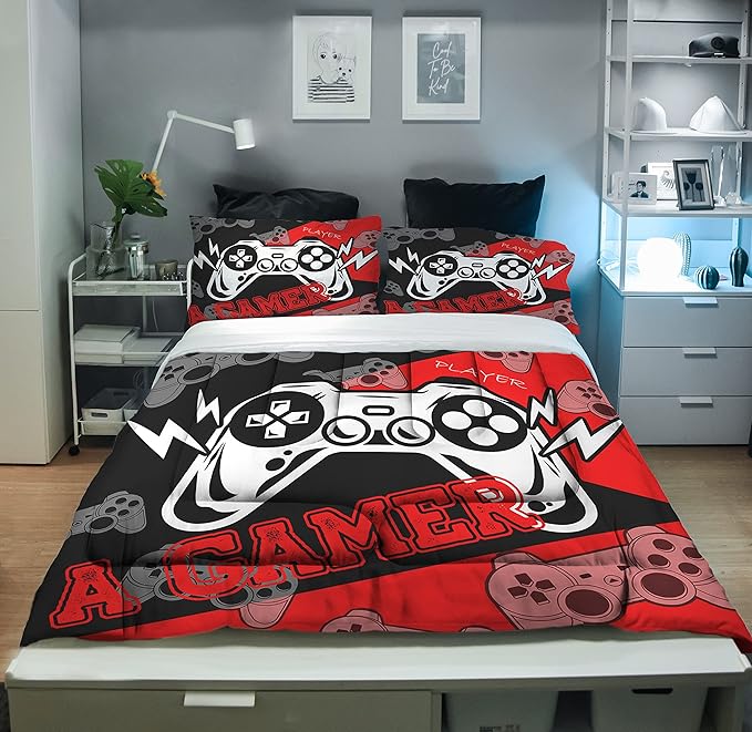 Sunnycitron Boys Gaming Comforter Set Twin Gaming Bedding for Boys Teens Gamer Comforter Gaming Bed Kids Bed Comforter Set Gamepad Game Bedding twin Comforter set (1 Comforter 2 Pillowcase) - LeafyLoom