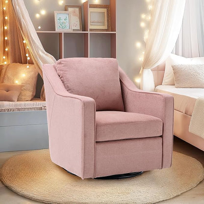 COLAMY 360° Swivel Accent Chair, Upholstered Fabric Leisure Armchair with Lumbar Pillow for Living Room Bedroom Home Office, Pink - LeafyLoom