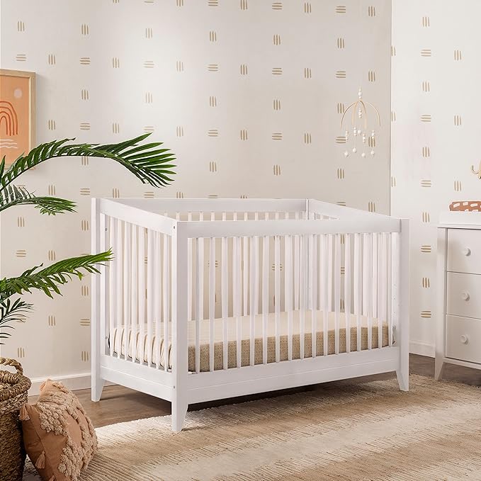 Babyletto Sprout 4-in-1 Convertible Crib with Toddler Bed Conversion Kit in White, Greenguard Gold Certified - LeafyLoom