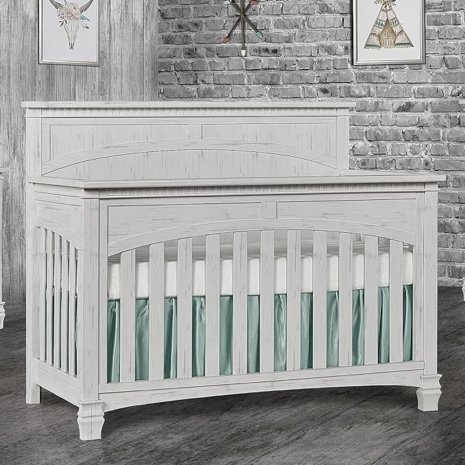 Evolur Santa Fe 5-in-1 Convertible Crib in Antique Mist, Greenguard Gold Certified, Features 3 Mattress Heights, Wooden Nursery and Bedroom Furniture, Baby Crib - LeafyLoom